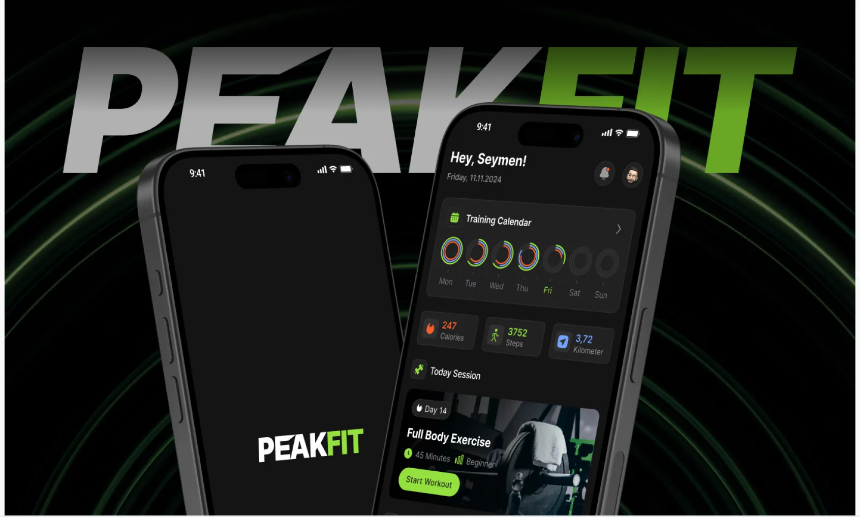 PEAKFIT mobile app dashboard
